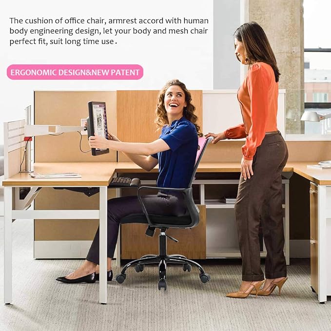 BestOffice Desk Chair Mesh Office Chair Ergonomic Computer Chair Executive Lumbar Support Adjustable Stool Rolling Swivel Chair,Pink
