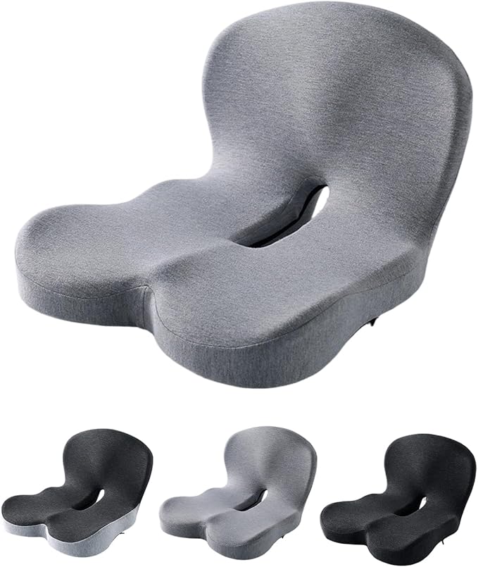 Orthopedic Cushion, Orthopedic Car Seat Cushion for Tailbone Pain Relief, Ergonomic Memory Foam Chair Pad, Non-Slip, Washable Cover, Car Cushion for Office, Car, Home (Light Gray)