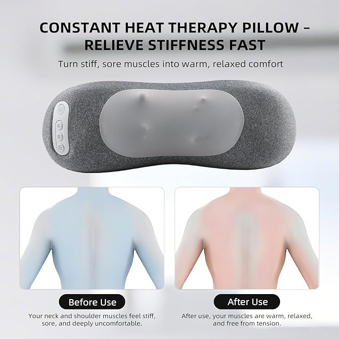 2-in-1 Neck & Lumbar Massager Pillow with Heat for Office Chair, 3D Rotating Massage Nodes, Memory Foam Back Support for Posture Correction, Pain Relief & Relaxation at Home, Office, Travel