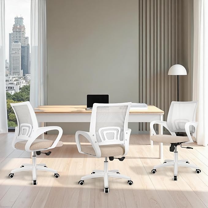 ETONEX Office Chair with Ergonomic Mid Back Cushion Lumbar Support Adjustable Swivel Rolling Computer Gaming Desk Chair Comfy Mesh Seat Wheels Home Executive Use (1, Beige)