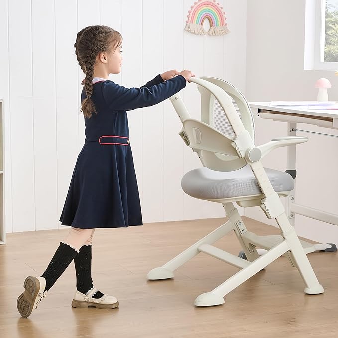 ERIYA Kids Desk Chair,Ergonomic Chair: Breathable Mesh Back, Adjustable Seat, Flip-Up Armrests, Footrest, Lumbar | Ideal for Kids, Petite Adults – Ultra-Comfy for Study/Work (Grey)