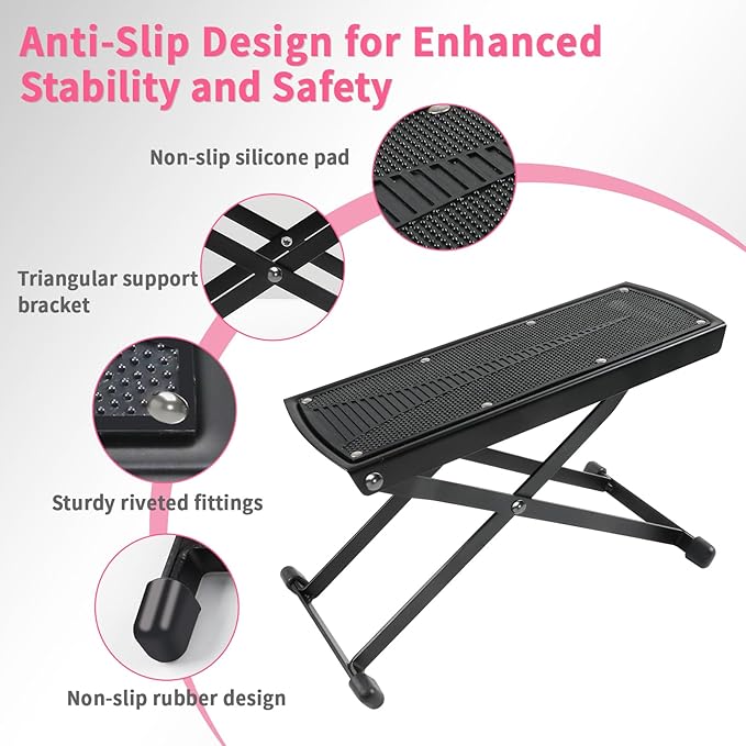 Pedicure Foot Rest, 6-Height Adjustable Non-Slip Foot Stand for Easy at Home Pedicures, Foldable Stool