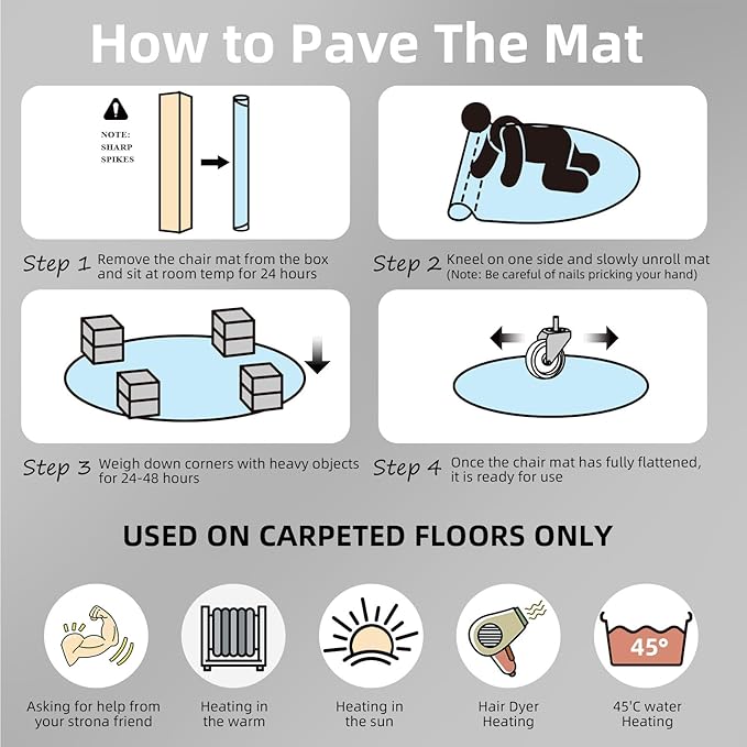 Office Chair Mat for Carpet: 36" x 48" Clear Floor Mats with Lip，Computer Desk Floor Mat -PVC Plastic Rug Carpet Protector Mats for Gaming Chair Under Desk Pad for Rolling Chair，Easy Glide
