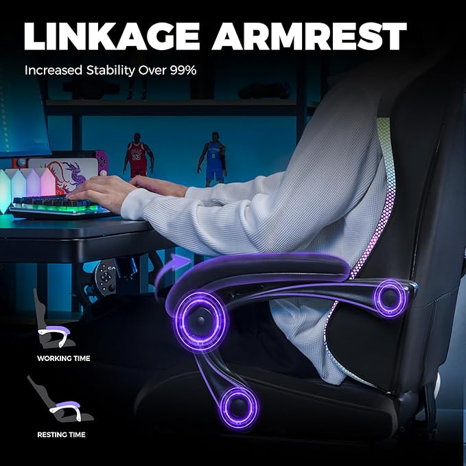 GTPLAYER RGB Gaming Chair with Footrest, Computer Gaming Chair with LED Lights for Adults, Height Adjustable PC Gamer Chair with 90-155° Recline & Removable Headrest Lumbar Support, RGB Black