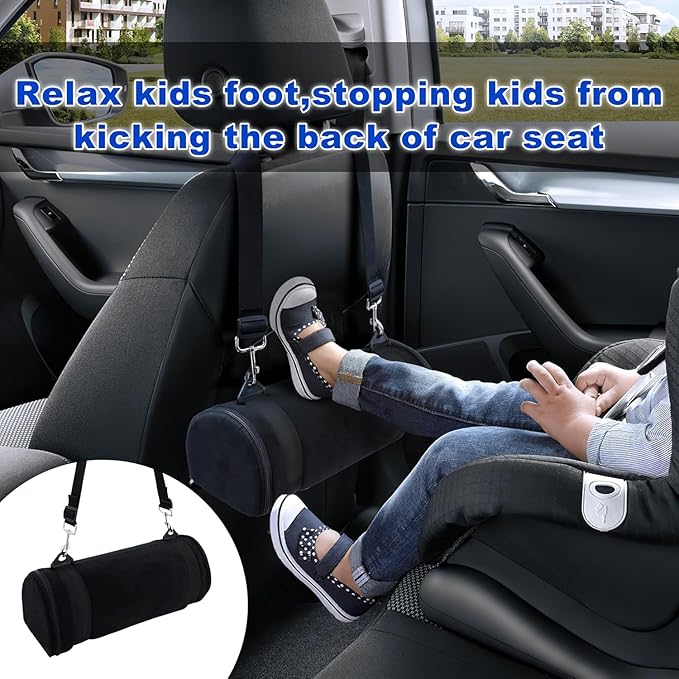 Car Seat Footrest for Children, Strap-On Car Seat Leg Support Pad, Footrest for Children Ideal for Long Road Trips, Car Seat Footrest for Children—(Black)