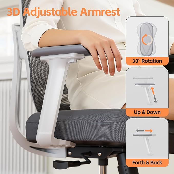 Ergonomic Office Chair, Home Office Desk Chairs, 3D Lumbar Support High Back Desk Chair, Comfortable Computer & Gaming Chair for Office & Home - Silver