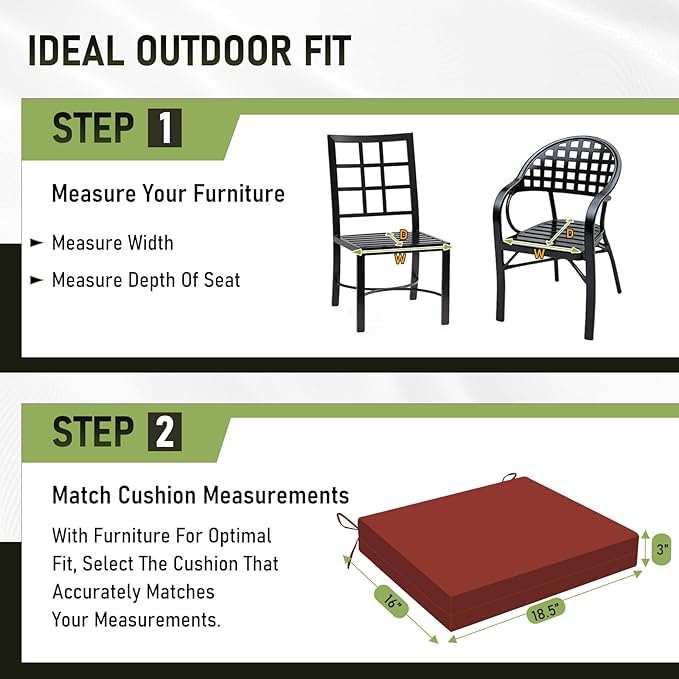Basic Beyond Outdoor Chair Cushions Set of 4, Square Corner Outdoor Cushions for Patio Furniture, Water Resistant Patio Chair Cushions with 2 Ties, 18.5x16x3, Brick Red