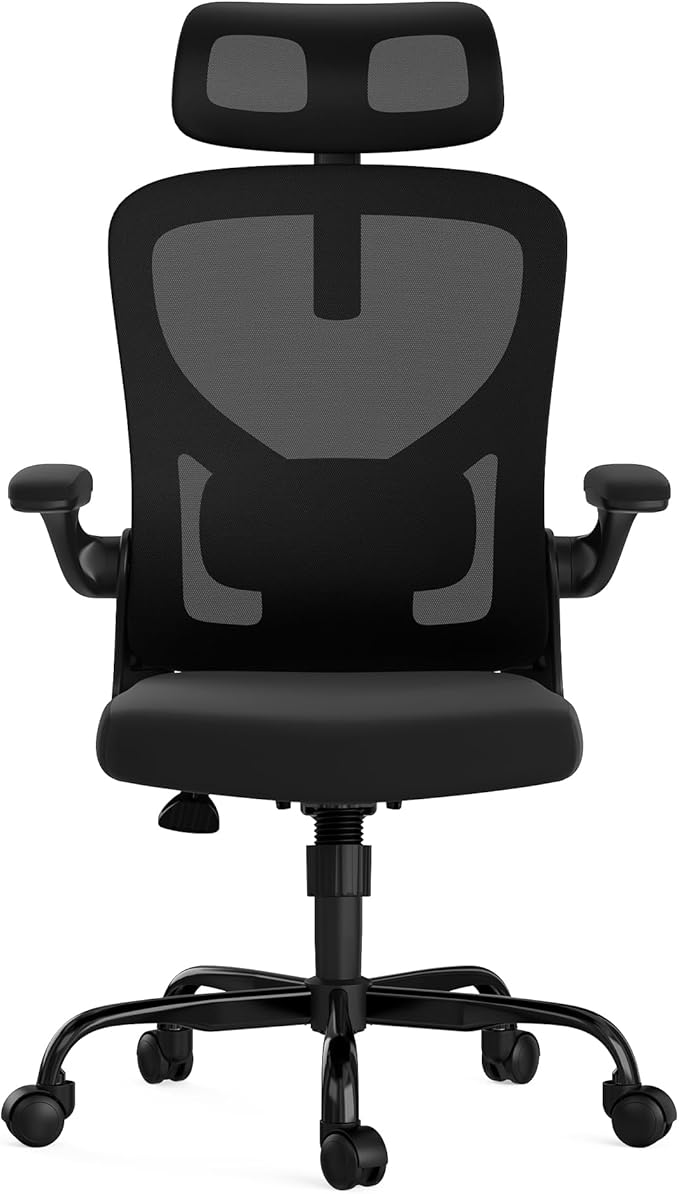 JOSHEN Breathable Mesh Elegance Office Chair, Modern Refined Office Chair with Adjustable Lumbar & Headrest, Minimalist Single Sofa Chairs for Home Office & Study, Black