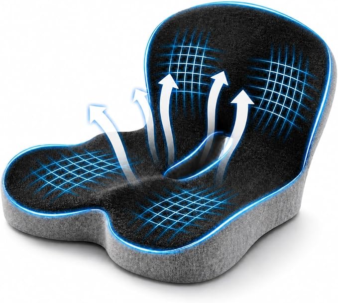Seat Cushion Memory Foam with Ergonomic L-Shaped Extra Wide Support for Lower Back Relief, Comfort Cushion for Office Chair, Car Seat & Gaming Seat, Helps Sciatica Pain, Posture Improvement (Gray)
