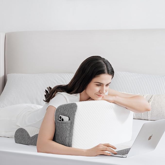 ZerOra Reading Pillow for Sitting Up in Bed Rest, Lumbar Neck Support Pillow with Back Support, Home Bedroom Sofa Dorm Essentials for Sleeping Reading Gaming Foot Rest Floor Chair Cushion-White