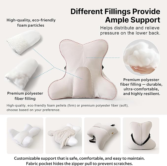 Lumbar Support Pillow for Office Chair, Back Support Cushion, Lumbar Pillow for Desk Chair, Ergonomic 3-Zone Back Cushion for Sitting Comfort, Misty White