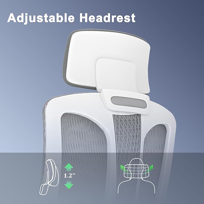 Logicfox Ergonomic Office Chair, High Back Mesh Desk Chair - Adjustable Lumbar Support & 3D Armrests, Swivel Computer Chair with Headrest, Tilt Lock & PU Wheels for Home Office, Long Hours Work