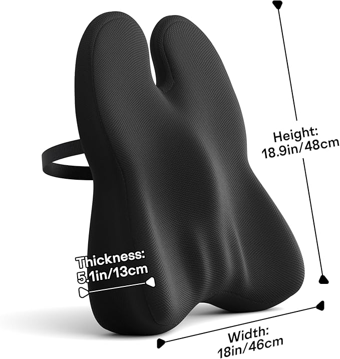 ZZ-WELL Lumbar Support Pillow for Office Chair - Memory Foam Office Chair Back Support - Ergonomic Lumbar & Back Support Pillow with Strap, Machine Washable Cover (Black)