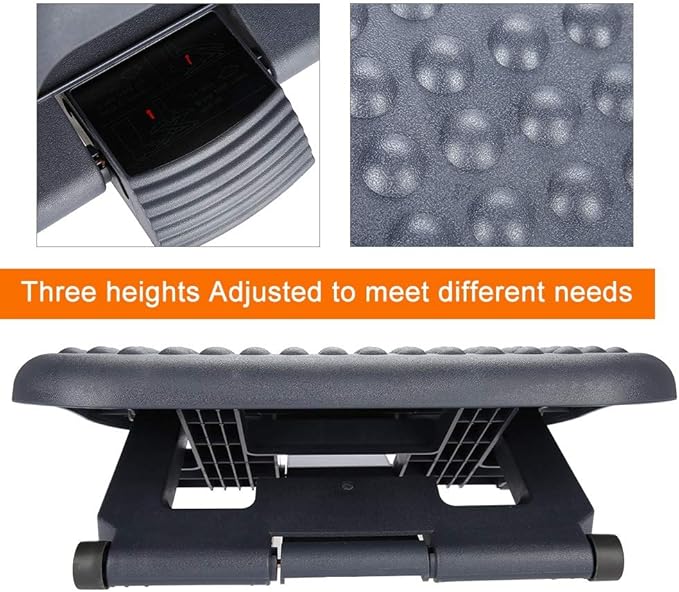Adjustable Foot Rest for Under Desk, Ergonomic Footrest with Pebble Massage, Tilt and Height Adjustable Foot Stool for Home Office, Portable Leg Support for Desk Chair