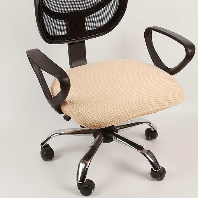 Melaluxe Stretch Jacquard Office Chair Cover, Removable Washable Desk Chair Cover Rotating Chair Seat Slipcover, Beige