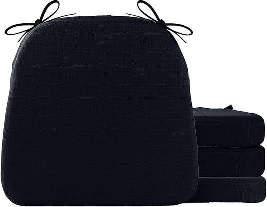 Battilo Chair Cushions for Dining Chairs with Ties, Kitchen Chair Pad with Non-Slip Backing and Removable Cover, Indoor/Outdoor Dining Seat Cushion, 16"x16"x2", Set of 4, Black