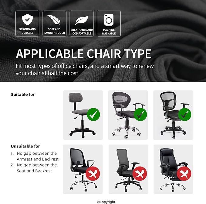 Stretchable Separate Office Chair Seat Covers - Universal Stretch Computer Chair Slipcover - 180GSM Washable Rotating Backrest Coverings & Cushion Protectors for Dogs, Cats, Pets, Red