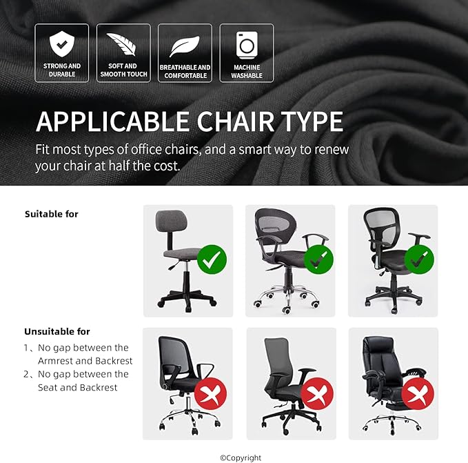 Super Stretchable Separate Office Chair Seat Covers - Universal Spandex Computer Chair Slipcover - 180GSM Washable Rotating Backrest Coverings & Cushion Protectors for Dogs, Cats, Pets