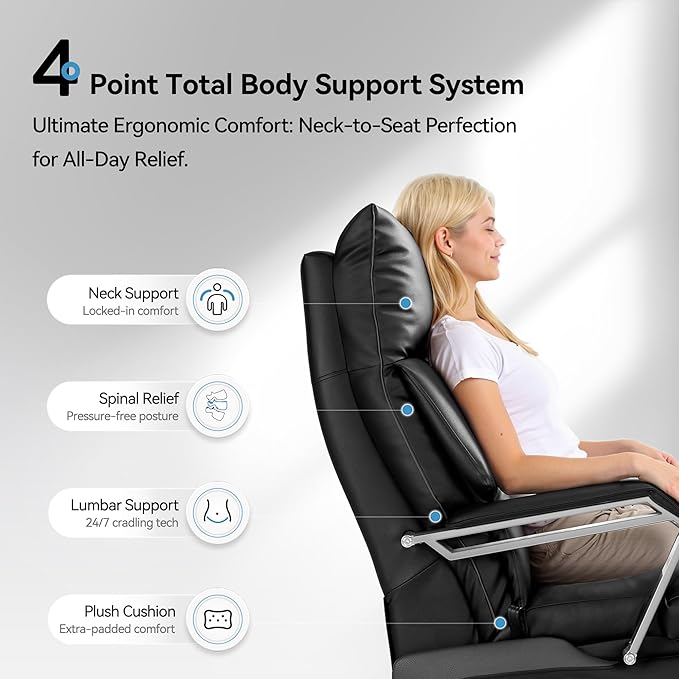OKUP® M80 Dual Motor Electric Executive Office Chair with Footrest, Comfortable Reclining Office Chair Wide Seat, Big and Tall Ergonomic Leather Home Office Desk Chair (Black,No Massage)