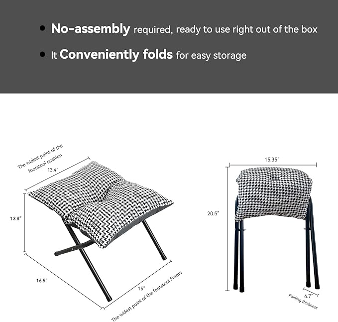 Foldable Foot Rest Stool for Under Desk or Sofa - Office Footrest Ottoman, Portable Leg Rest for Home & Office (Houndstooth)