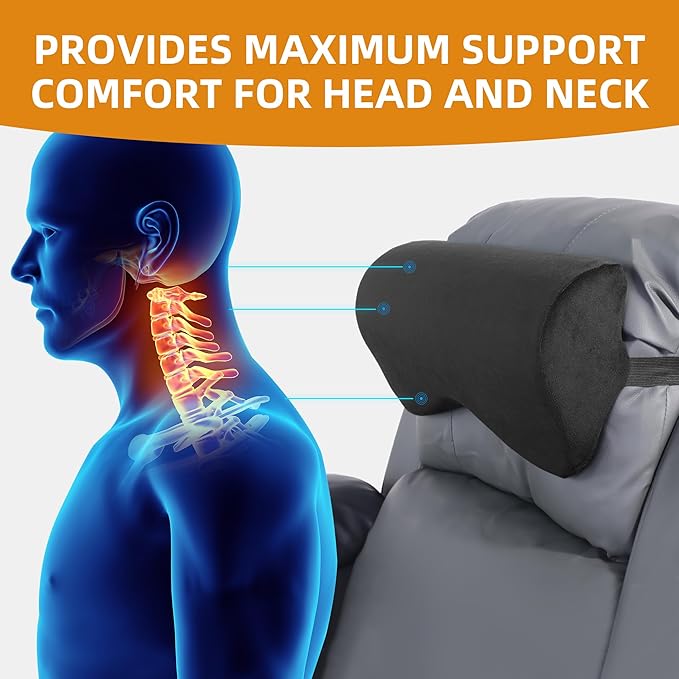 HOMBYS Cervial Neck Pillow for Recliner, Foam Headrest Cushion for Sleeping, Medium Firm Neck Support for Couch, Office Chair and Car, Non-Slip Backing and Elastic Straps, Black