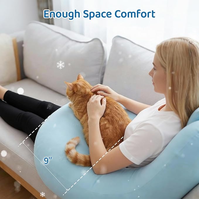Cooling Crochet Pillow for Lap Support - Gaming Pillow for Lap with Extra Back Pillow for Support, Enlarged Reading Pillow for Laptop, Multi-Purpose Reading Pillow for Gaming/Working/Crocheting,Blue