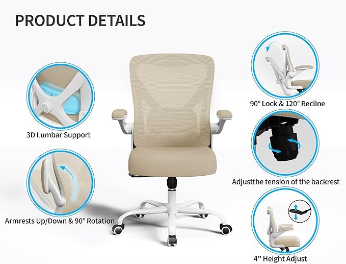 Ergalithic Ergonomic Office Chair - X-Shaped Computer Desk Chair Comfy, Gaming Chair, Office Chair with Lumbar Support, Mesh Office Chairs, Desk Chair for Long Hours(White Beige)