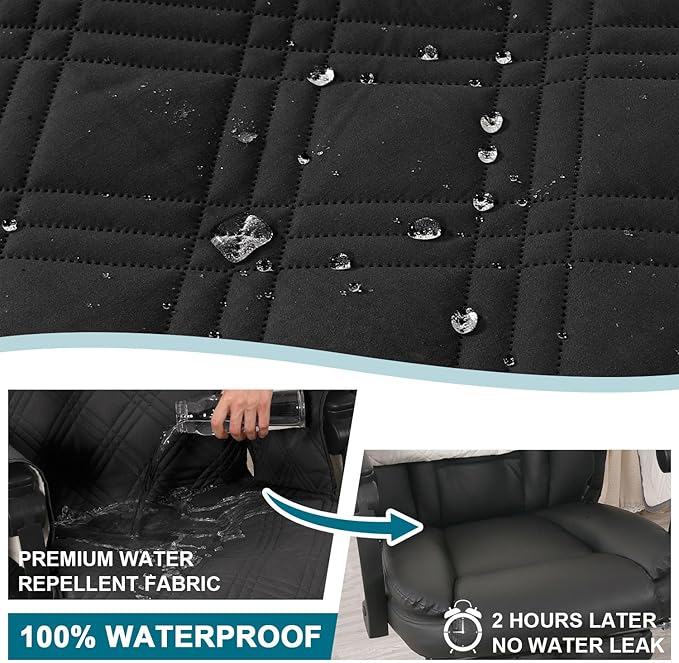 Turquoize Waterproof Office Chair Cover with Armrest Covers Black Computer Desk Chair Cover Quilted Office Chair Protector with Arms Office Chair Seat Cover Slipcover with Anti-Slip Buckle, Black