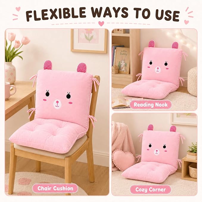 ChezMax Chair Cushion Plush Seat Cushion Back Cushion with Ties Thickened Desk Chair Pads Cartoon Waist Pillow Cushion Decor for Chair Car Office Patio Wheelchair Cartoon Rabbit