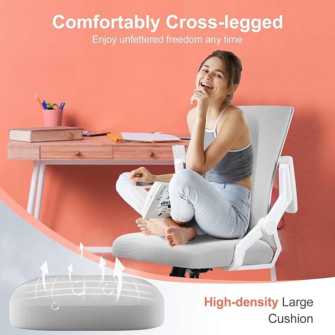 COMHOMA Office Chair with Flip-up Armrests Ergonomic Computer Desk Chair with Adaptive Lumbar Support & Breathable Mesh, Gray