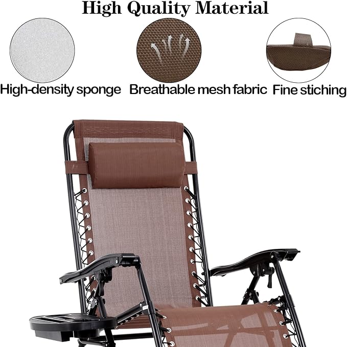 Ostlttyn Zero Gravity Chair Replacement Pillow Headrest with Elastic Band, Universal Soft Removable Padded Cushion Head Pillow for Zero Gravity Lounge Chair, Folding Patio Lawn Recliner Chair, Brown