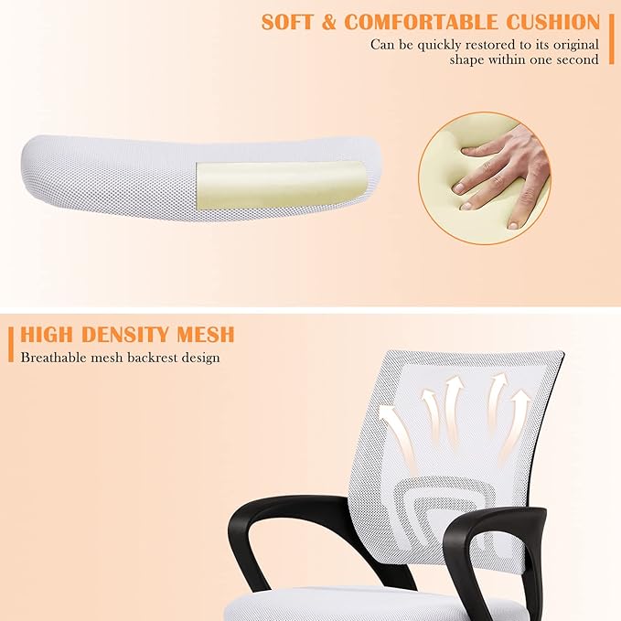 Office Chair, Ergonomic Desk Chair with Lumbar Support Arms, Adjustable Mid Back Executive Task Chairs Computer Chair Home Office Desk Chairs for Student, Women, (White)