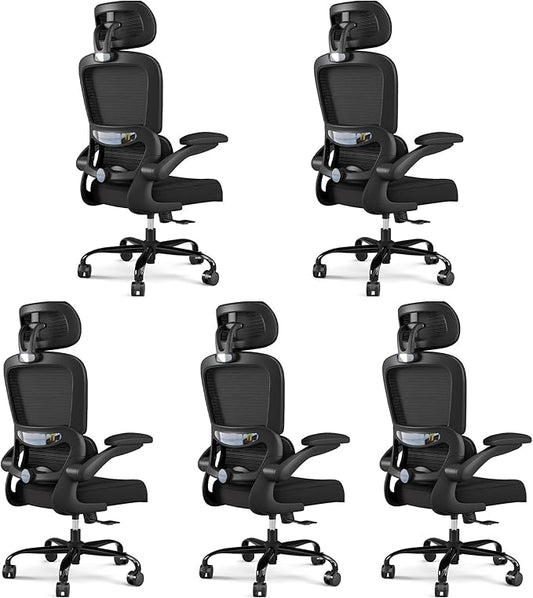 TRALT Office Chair Ergonomic Desk Chair, 330 LBS Home Mesh Office Desk Chairs with Wheels, Comfortable Gaming Chairs Black, Pack of 5
