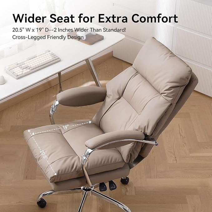 LEAGOO Office Chair with Foot Rest, Ergonomic Executive Office Chair with Arms, Reclining High Back PU Leather Comfy Swivel Computer Desk Chairs with Wheels (Camel)
