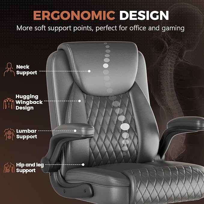 COMHOMA Leather Office Chair Ergonomic Computer Gaming Chair with Comfy Back Support, Executive Mid-Back,Small Gmaing Chair with Adjustable Armrests, for Short People Use, Rolling Swivel for Adults