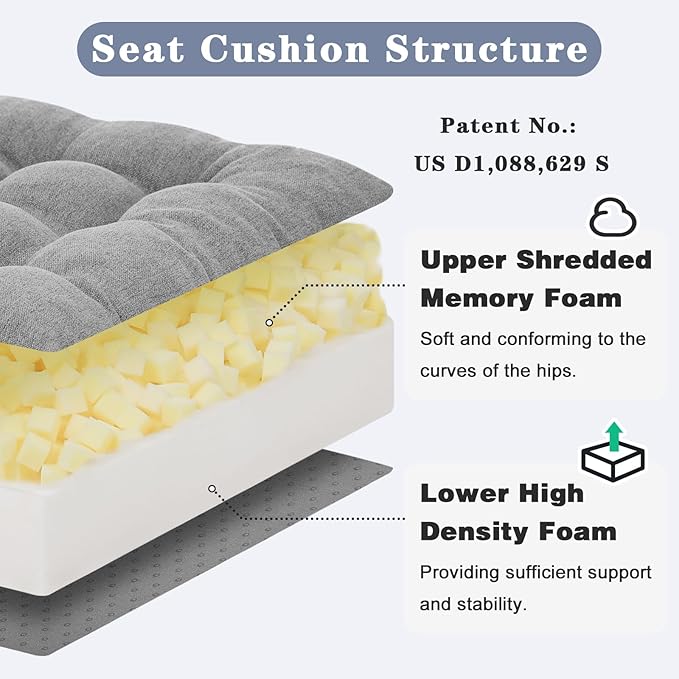 baibu Extra Large Memory Foam Recliner Cushions for Elderly, 20x20x5 Inch Thick Dual-Layer Patent Design Non-Slip Recliner Seat Cushion for Couch for Easy to Stand Up & Reduce Hip & Lumbar Pain, Grey