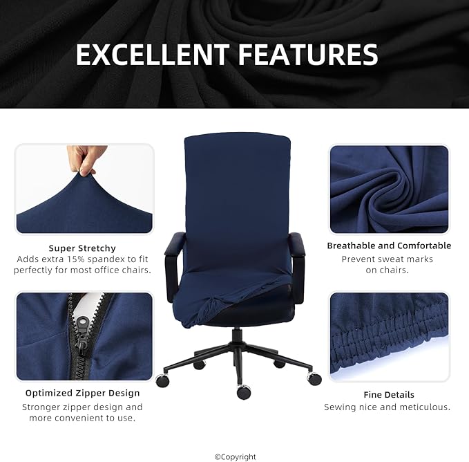 Elastic Computer Chair Cover with Durable Zipper - Protective Removable Washable Universal Office Desk Chair Seat Slip Cover for Dogs, Cats, Pets - Stretchy Soft Anti-dust Desk Chair Seat Protector