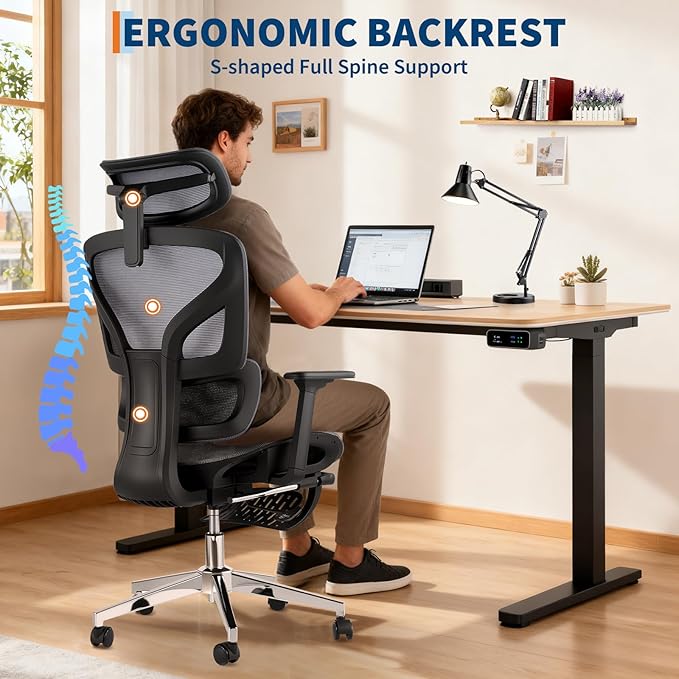 Ergonomic Office Chair with Breathable Mesh Back, High Back Support, 3D Adjustable Armrests, Smooth Rolling Wheels, and Foot Pad – Comfortable Desk Chair for Work, Study, or Gaming