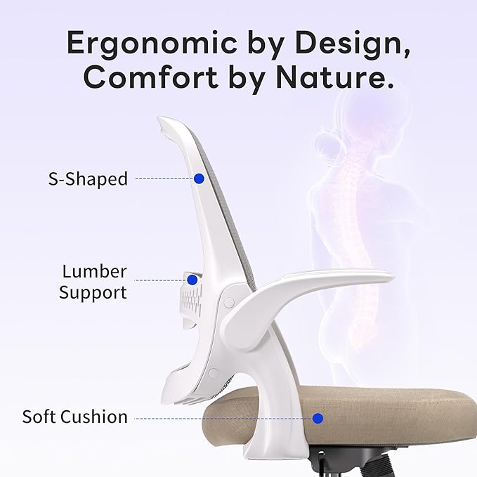 amseatec Office Chair，Ergonomic Mesh Desk Chair,Flip-Up Arms,Adjustable Height,Breathable Mesh Back & Thick Cushion Seat,360°Swivel Rolling Computer Chair,BIFMA Certified,Supports 300 lbs(Beige)