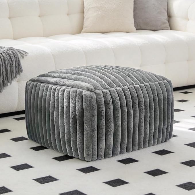 Tiita Square Ottoman Foot Rest, Corduroy Pouf Ottoman with Foam Filling, 21x21x13.8 Inch Poofy Ottomans with Removable Cover, Fluffy Foot Rest Stool with Non-Slip Bottom for Living Room Bedroom