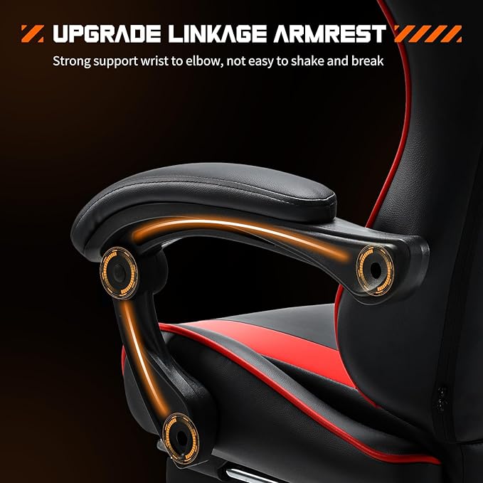 Sweetcrispy Computer Gaming Chair - Ergonomic High Back PU Leather Video Game Chair with Adjustable Headrest & Lumbar Support, Footrest, Racing for Office and Home, Red