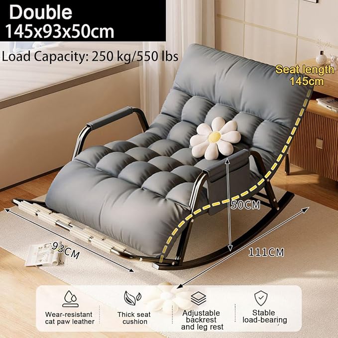 Outdoor Recliner Chair-Winter/Summer Dual Use Balcony Chair，180°Adjustable Backrest and Footrest with Removable Padding and Side Pockets for Living Room Balcony Porch Patio