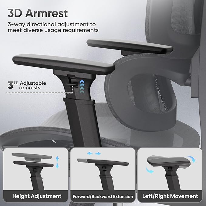 Ergonomic Office Chair, Adjustable High Back Home Desk Chair & Adjustable Seat, 3D Armrest, 145° Reclining Tilt Lock, Chenille Mesh Office Chairs for Man Woman 24Pack