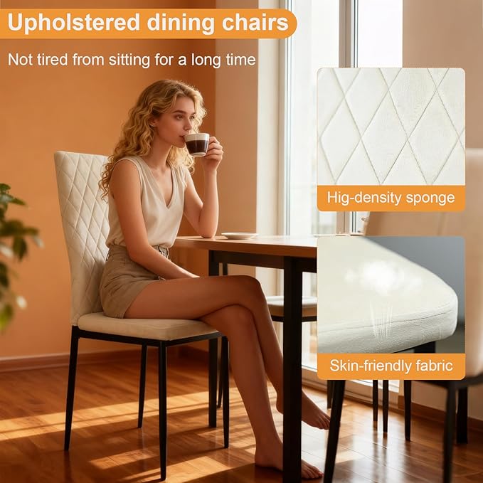 Lightdot Dining Chairs Set of 2, Moden Kitchen Table Chairs with Mental Legs and Padded Seat for Dining Room/Kitchen/Living Room/Restaurant, Beige