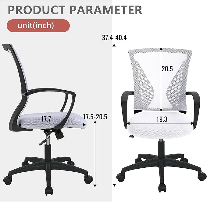 PayLessHere Office Computer Gaming Chair Ergonomic Mesh Desk Chair Adjustable Video Game Chairs with 360 Degrees Swivel Wheels Armrest Lumbar Support for Home Office,White