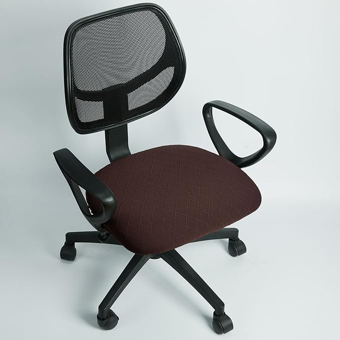 Melaluxe Stretch Jacquard Office Chair Cover, Removable Washable Desk Chair Cover Rotating Chair Seat Slipcover, Coffee