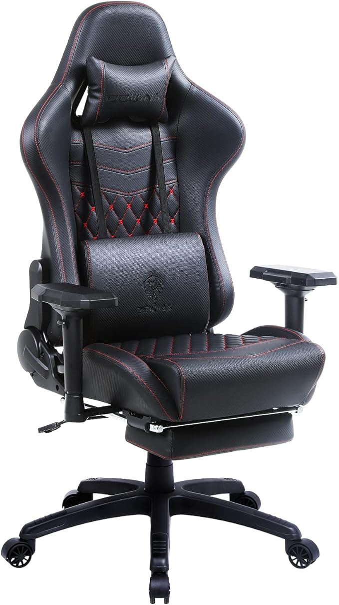 Dowinx Big and Tall Gaming Chair 400LBS, Ergonomic Computer Chair with Massage Lumbar Support & Footrest, High Back Comfortable Office & Gaming Chair with 4D Armrests, PU Leather, Black