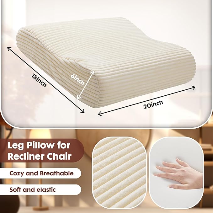 B Shape Corduroy Recliner Foot Pillow, Foam Extra Large Foot Rest Cushion with Adjustable Straps, Suitable for Bed Chair Sofa Headrest Back Lumbar Leg Support Pillow (Beige)