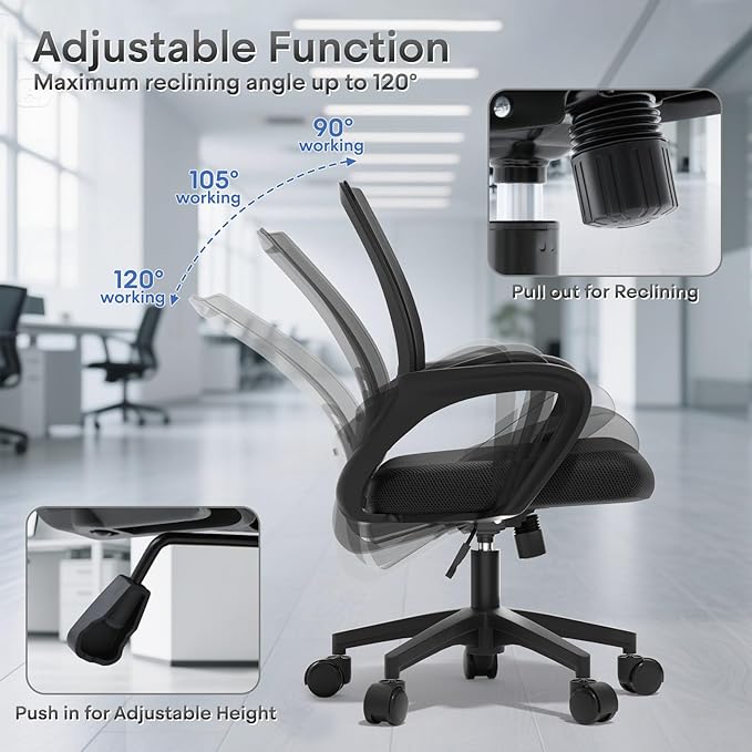 Ergonomic Office Chair 10P- Heavy Duty 330Lbs, Breathable Mesh Computer Desk Chair with Lumbar Support & Armrest, Rolling Swivel Adjustable Tilt Lock for Home Office/Gaming, Bedroom Study