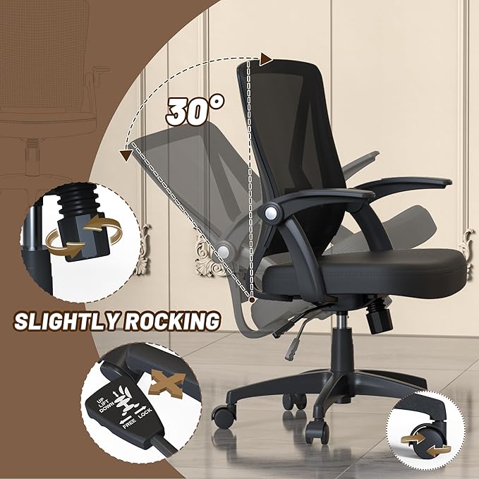 Mesh Ergonomic Office Computer Desk Chair Height Adjustable with Flip Up Armrest and Lumbar Support for Home